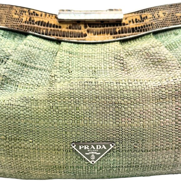 •SOLD• Prada Raffia and Lizard Skipper Bag and Clutch - Picture 5 of 8